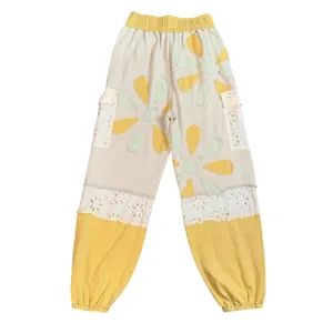Oli & Hali Jogger Pants Women Small Yellow Patchwork Floral Eyelet Lace MB2170 thumbnail 8