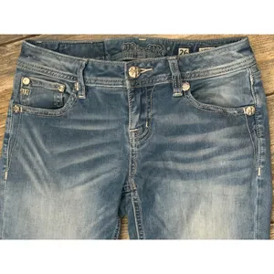 Miss‎ Me Signature Bootcut Jeans Medium Wash Bling Flap Size 26x28 Short Y2K thumbnail 3