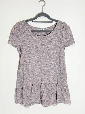 Anthropologie Leifnotes Gray Heather Peplum Short Sleeve Top thumbnail 3
