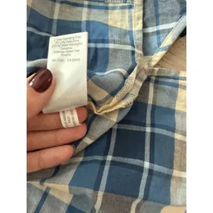 J.Crew Blue White Plaid Puff Sleeve Ruffle Blouse BB286 Womens Large Cotton thumbnail 5