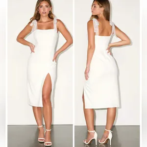 Lulus Romantic Celebration White Tie-Strap Bodycon Midi Dress Size Small Bridal thumbnail 2