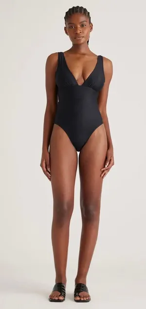 New Quince Italian Plunge One-Piece Swimsuit Size Small MSRP $52 thumbnail 1