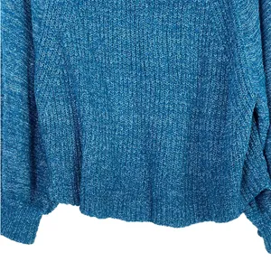 Free People Edessa‎ Off the Shoulder Blue Pullover Balloon Sleeve Knit Sweater M thumbnail 5