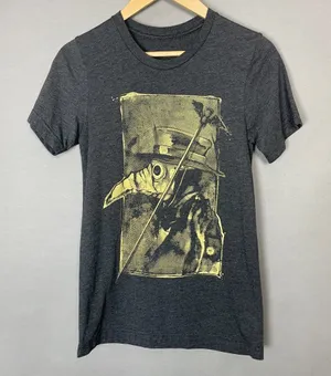 Plague Doctor T-Shirt Short Sleeves Gray Graphic‎ Tee Beaked Healer Mask Top thumbnail 1