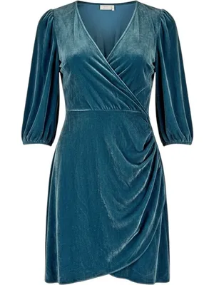 Aritzia Wilfred Lyric Women's Dress Sz 0 Green Velvet Silk Blend Mini Faux‎ Wrap thumbnail 1