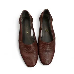 90s Vintage leather woven braided fisherman loafers flats shoes preppy academia pointed toe ballet #cottagecore #boho Measurement in pics thumbnail 3