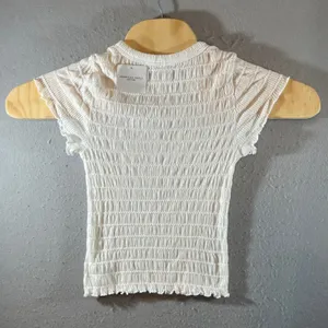 919 | NWT American Eagle Smocked Lettuce Edge Baby Tee White Womens‎ M thumbnail 2