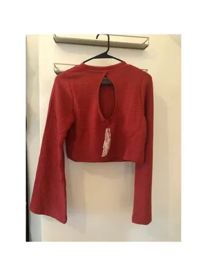 Band of the Free NWT Womens Alize Long Bell Sleeve Crop Top Orange Crop Top S thumbnail 6