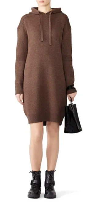 CAARA Coffee Brown‎ Jordanna Hoodie Knit Sweater Dress M thumbnail 1