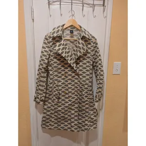 GAP Trench Coat, Geo Print, Ivory, Black & Tan, Sz: XS No Belt thumbnail 2