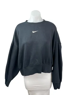 Nike Women's Black Swoosh Logo Long Sleeve Crew Neck Cropped Sweatshirt Top M thumbnail 1