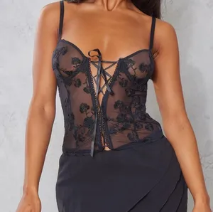 Pretty Little Thing Black Corset Lace Top thumbnail 1