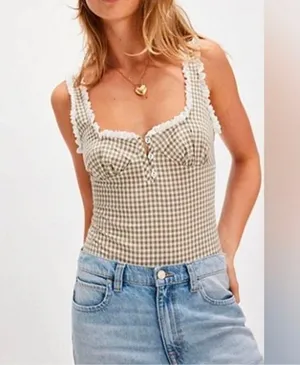 Free People Cassie Gingham Ruffle Bodysuit Size Large thumbnail 1