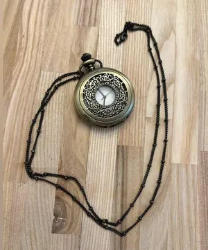 Brass Steampunk Filigree Pocket Watch and Link Chain Vintage Beautiful thumbnail 1