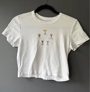 PS/LA White Cotton Crop T-Shirt with Cocktail Glass Print, Size M thumbnail 1