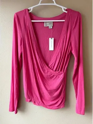 Saturday Sunday Crossover Pink V Neck Long Sleeve Top Women's Size Small thumbnail 1
