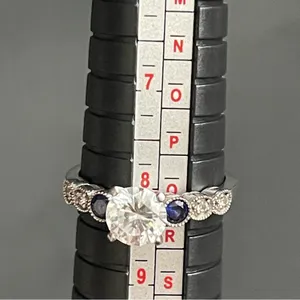 925 Sterling Silver White and Blue Gemstone Ring Size 7.5 Engagement Anniversary thumbnail 9