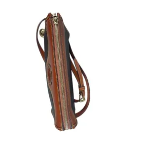 Vintage Dooney & Bourke AWL Navy Brown Leather Crossbody Bag Cavalry Logo USA thumbnail 4