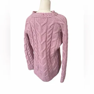 Aran Chunky cable knit Irish wool crew‎ neck size medium Pink thumbnail 4