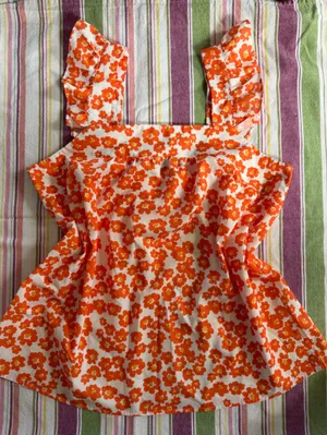 Womens Orange Floral Ruffle Strap Short Sleeve Top large thumbnail 1