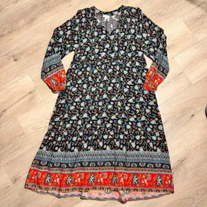 Umgee Floral Maxi Dress Boho V Neck‎ Long Sleeve Print Women Size Small thumbnail 2