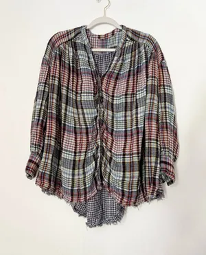 Women's Free People Plaid Button Down Shirt S Multicolor Rayon Cotton thumbnail 1