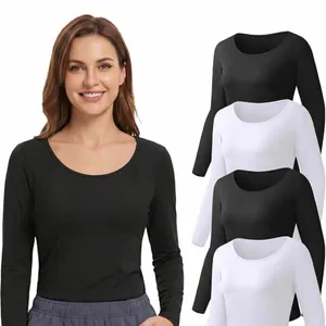 4 Pack Womens Long Sleeve Underscrub Base Layer Tops Scoop Neck Black White NEW thumbnail 2