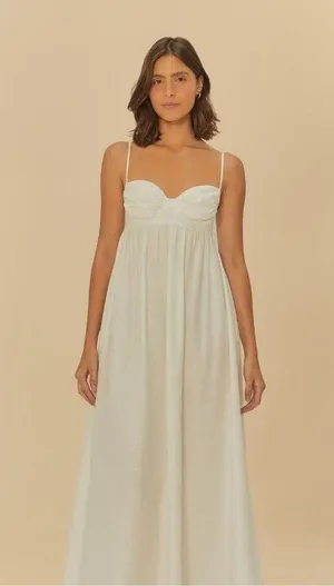 NWOT Farm Rio Linen Blend White Sleeveless Maxi Dress Size L thumbnail 2