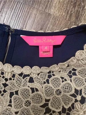 Lilly Pulitzer Navy Nala Shift Dress 4 Gold Crochet Lace Neckpiece Preppy Summer thumbnail 12