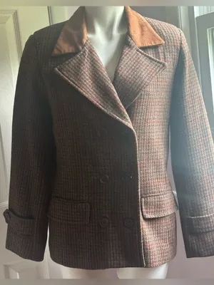 INTERNATIONAL SCENE Brown Red Blue Wool Blend Double-Breasted Coat Sz 11/12 thumbnail 2