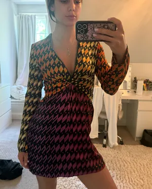 Zara printed mini dress with beaded accents thumbnail 1
