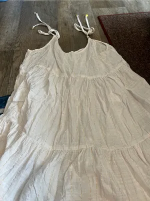 Aerie Magic Hour White Gold Striped Tie-Shoulder Cotton Swim Coverup Dress sz M thumbnail 12