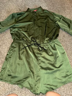 Hunter for Target Women's Olive Green Long Sleeve Satin Romper thumbnail 3