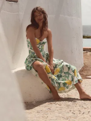 Zara Strapless Fruit Print Maxi Dress - Green & Yellow thumbnail 4