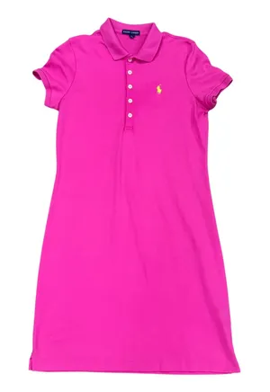 Ralph Lauren Womens Pink Polo Dress Short Sleeve Magenta Preppy Pony Medium thumbnail 1