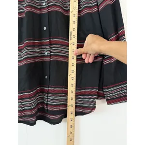 Intro Love the Fit Women’s Button Front Blouse Size M Black Red Stripe Rayon NWT thumbnail 7