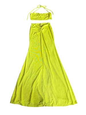 Tresser Chartreuse Twist Front Bandeau Maxi Skirt Set Small Women's thumbnail 1