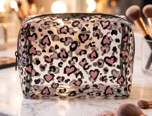 Clear Pink Leopard Print Cosmetic Bag - Women Bags thumbnail 1