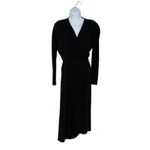 ATLEIN Black Long Sleeve Ruched Asymmetric‎ V Neck Midi Dress Size 6 Formal thumbnail 3