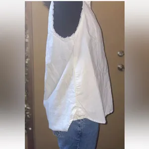 Free People Vest m button Down Fringe Boho Natural Top Linen tunic Lagenlook thumbnail 8