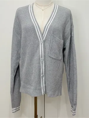 Alo Yoga Tennis Club Cardigan Sweater XS Gray Varsity Preppy Athleisure Chic thumbnail 5