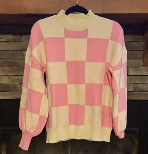 Pink and white checkered Zesica sweater thumbnail 2
