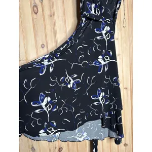 NWT DKNY Midi Wrap Dress Black Blue Floral V-Neck Resort Party Womens Size 2 thumbnail 3