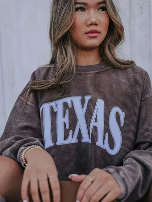 Chicka-D Texas Corded Sweatshirt Women's Large Chocolate Brown Blue Ribbed L thumbnail 1