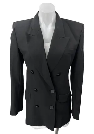 Zara Black Wool Double Breasted Long Sleeve Collar Button Blazer Coat Jacket XS thumbnail 1