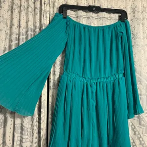 SheIn Turquoise Blue Off the Shoulder Pleated Romper Size XS thumbnail 3