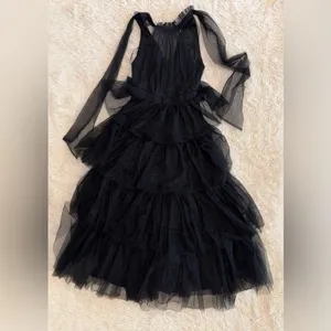 NWOT Petal and Pup Black FRANCES halter tulle tiered bow maxi dress sz S thumbnail 6