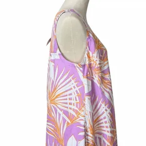 LOFT Tropical Palm Print Linen Blend Dress Women’s Size Medium Purple NWT Cruise thumbnail 8