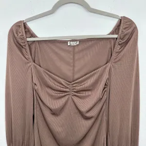 Intimately Free People Size Large Ciao Bella Long Sleeve Ruched Top Brown Ribbed thumbnail 3