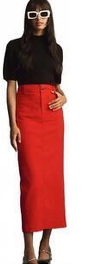 Anthropologie Maeve Colette red midi skirt size medium thumbnail 1